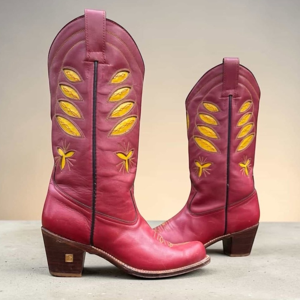 1980s Sassoon New York Inlay Western Boots — Women’s 7 B Vintage Cowboy Cowgirl